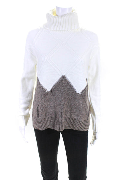 Simply Vera Wang Womens Pullover Oversized Turtleneck Sweater White Brown XS