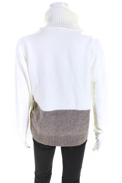 Simply Vera Wang Womens Pullover Oversized Turtleneck Sweater White Brown XS