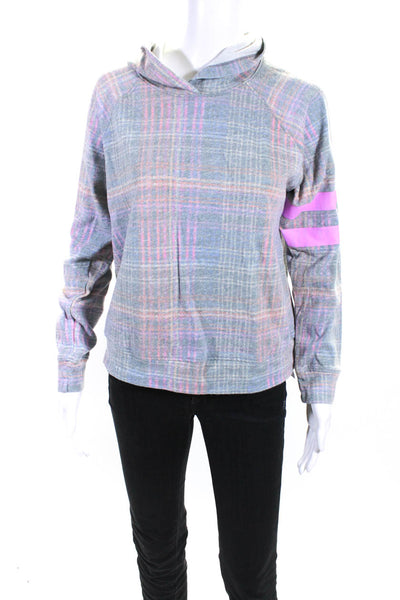 Sundry Womens Pullover Multicolored Plaid Hoodie Sweatshirt Gray Size 1