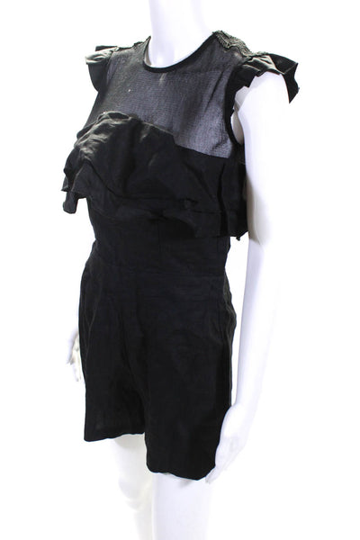 Karina Grimaldi Womens Ruffle Detail Mesh Panel Sleeveless Romper Black Size XS