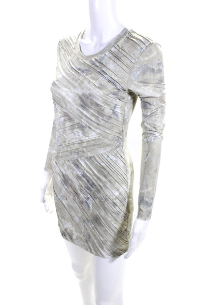Torn by Ronny Kobo Womens Stretch Tie Dye Pleated Long Sleeve Dress Beige Size S