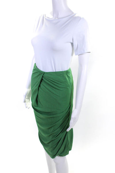 Cut25 Womens Draped Stretch Lined Elastic Waist Midi Skirt Green Size S