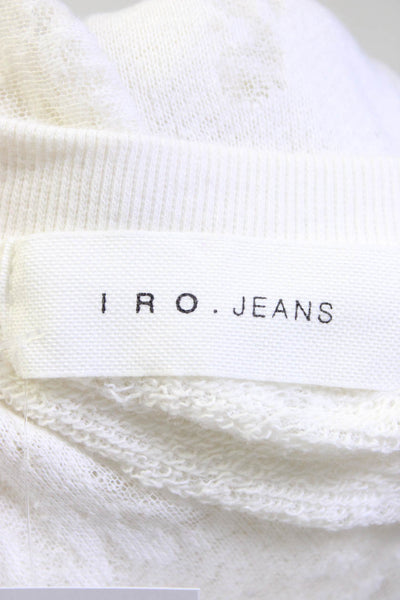 IRO Jeans Womens Distressed Round Neck Short Sleeve Shirt Top White Size L