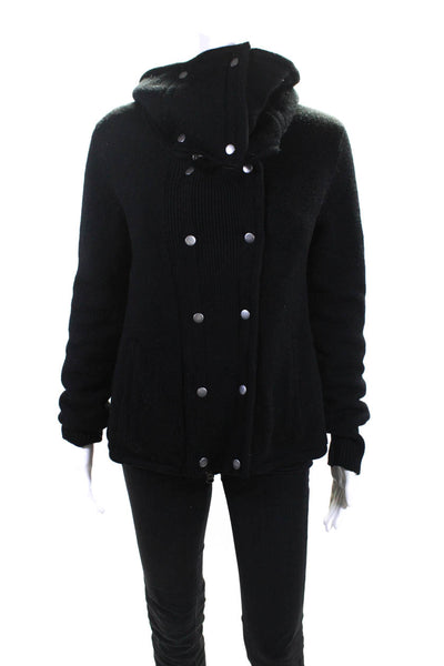 Nicholas Womens Faux Sherpa Lined Knit Double Breasted Snap Jacket Black Medium