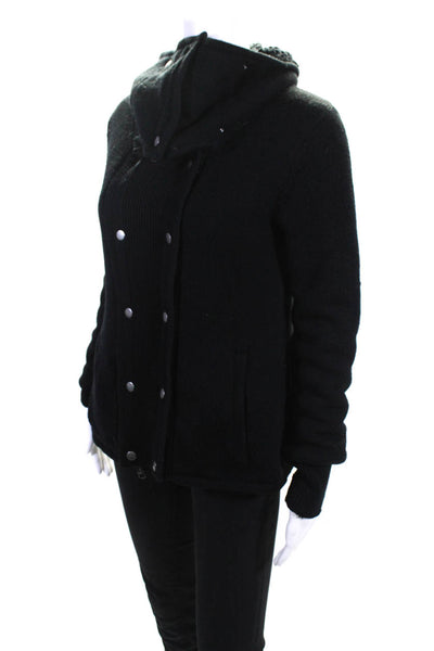Nicholas Womens Faux Sherpa Lined Knit Double Breasted Snap Jacket Black Medium