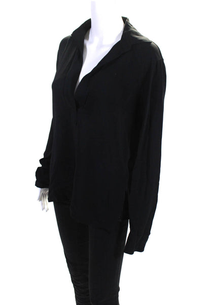 Helmut Lang Womens Collared V Neck Long Sleeve Top Blouse Black Size Medium