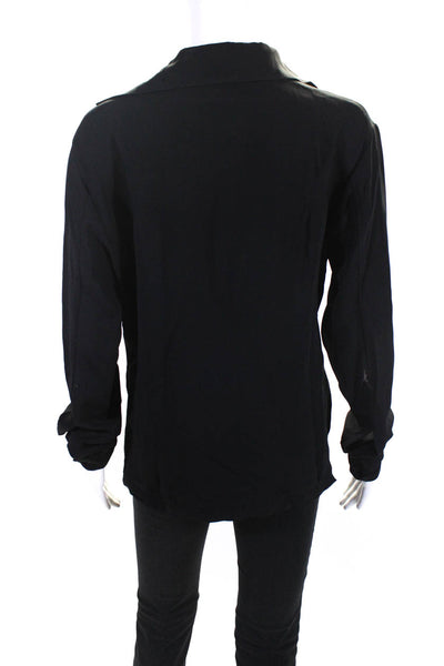 Helmut Lang Womens Collared V Neck Long Sleeve Top Blouse Black Size Medium