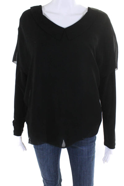 Crea Concept Womens Collared Asymmetrical Long Sleeves Blouse Black Size EUR 36