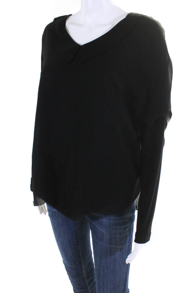 Crea Concept Womens Collared Asymmetrical Long Sleeves Blouse Black Size EUR 36