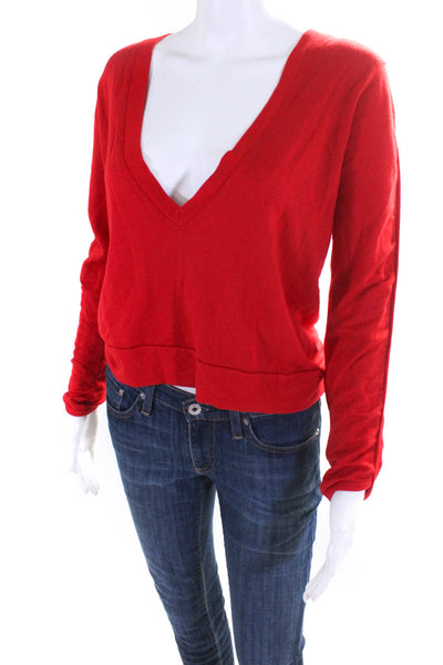 Splits 59 Womens Pullover Long Sleeves V Neck Back Sweatshirt Red Size Small