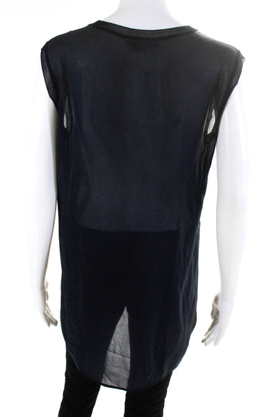 Vince Women's Sleeveless Sheer Round Neck Blouse Navy Blue Size S