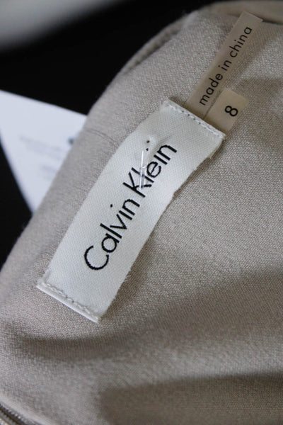 Calvin Klein Womens V-Neck Sleeveless Knee Length Fit & Flare Dress Beige Size 8