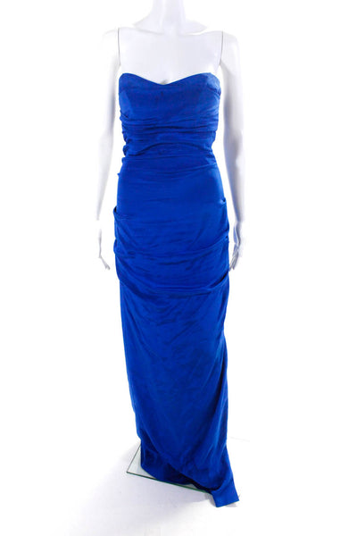 Nicole Miller Womens Sweetheart Neck Strapless Ruched Gown Royal Blue Size 4