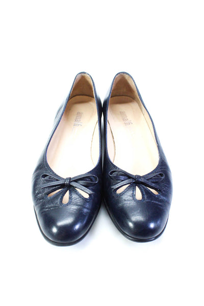 Amalfi For Nordstrom Womens Leather Cut Out Bow Accent Ballet Flats Blue Size 7