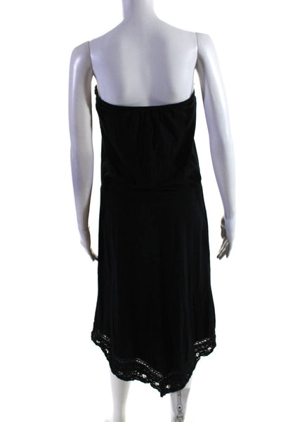 Ella Moss Women's Lace Trim Strapless Drawstring Waist Sundress Black Size M