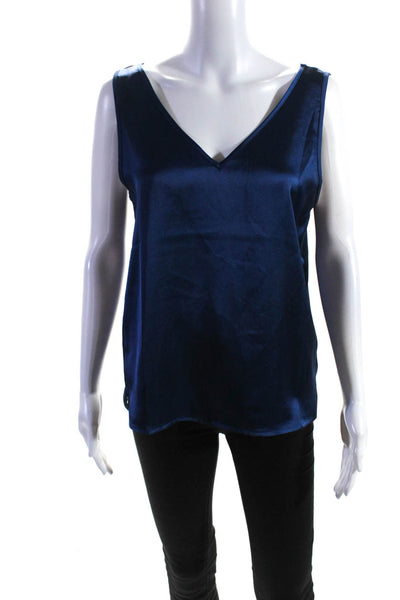 Nicole Miller Womens V-Neck Sleeveless Pullover Tank Top Blouse Blue Size S