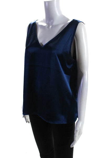 Nicole Miller Womens V-Neck Sleeveless Pullover Tank Top Blouse Blue Size S