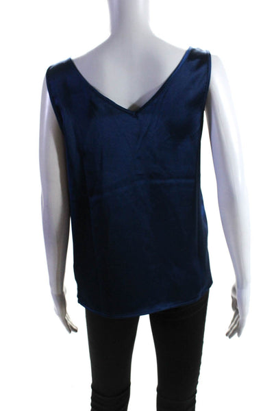 Nicole Miller Womens V-Neck Sleeveless Pullover Tank Top Blouse Blue Size S