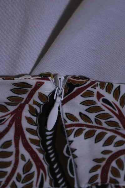 Nicholas Womens 100% Silk Paisley A Line Slit Midi Skirt White Brown Size 12