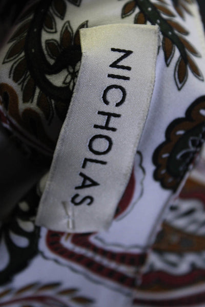 Nicholas Womens 100% Silk Paisley A Line Slit Midi Skirt White Brown Size 12
