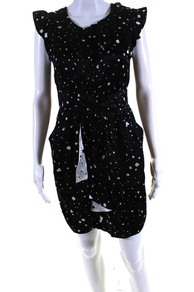 Twinkle By Wenlan Womens Silk Abstract Print Ruffled Dress Black White Size 6