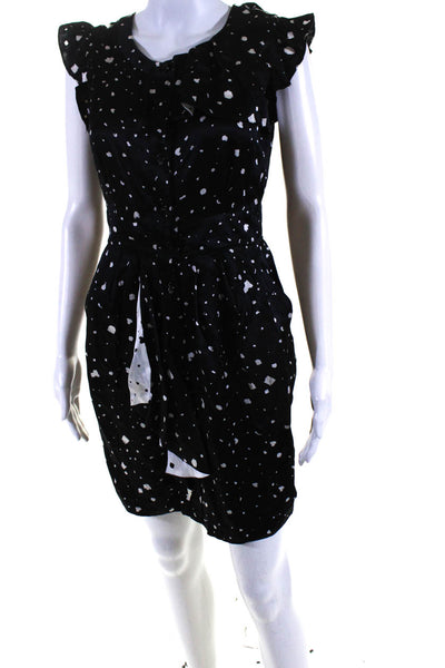 Twinkle By Wenlan Womens Silk Abstract Print Ruffled Dress Black White Size 6