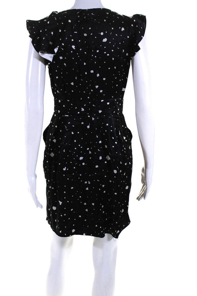 Twinkle By Wenlan Womens Silk Abstract Print Ruffled Dress Black White Size 6