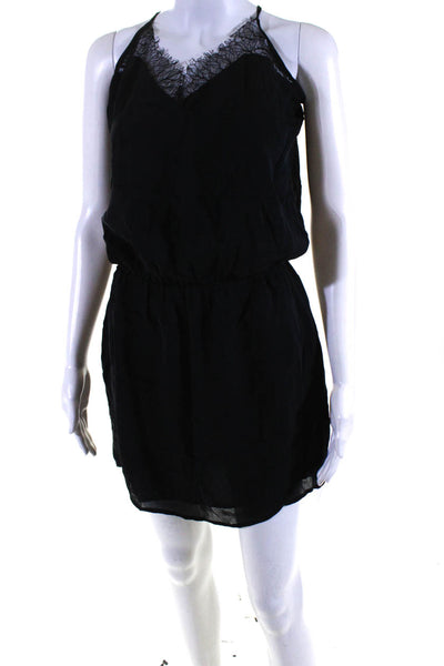 Mason Womens Silk Lace Trim V Neck Spaghetti Strap Dress Black Size 4