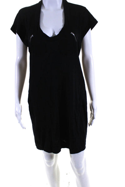 Daryl K Womens Silk Scoop Neck Short Sleeves Shirt Dress Black Size Medium