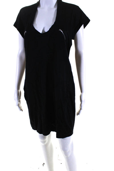 Daryl K Womens Silk Scoop Neck Short Sleeves Shirt Dress Black Size Medium