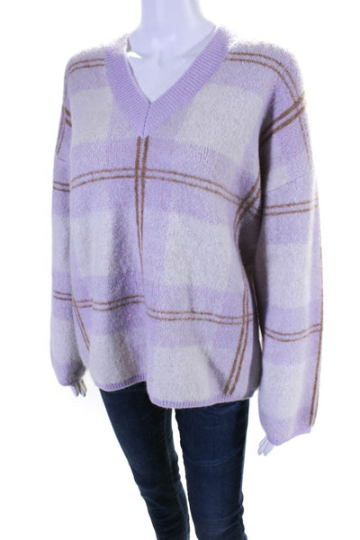 Rails Womens Knit Plaid V-Neck Long Sleeve Pullover Sweater Purple Size S