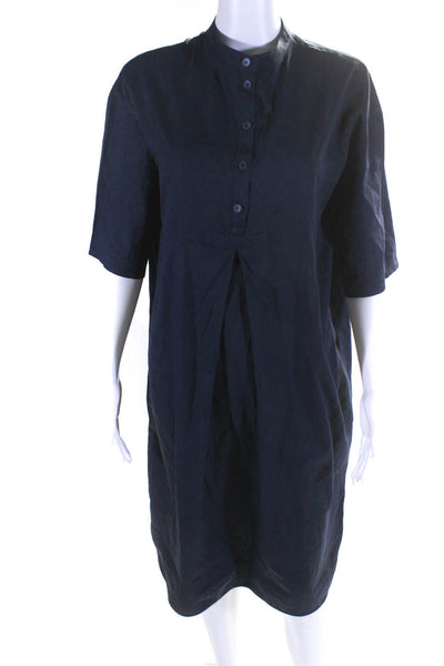 Lamberto Losani Womens Short Sleeves Shirt Dress Navy Blue Cotton Size EUR 42