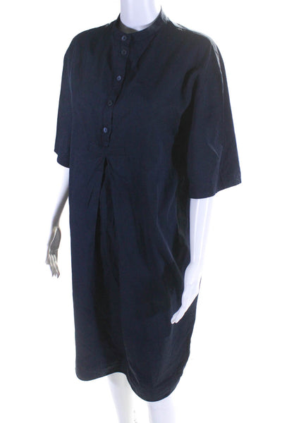 Lamberto Losani Womens Short Sleeves Shirt Dress Navy Blue Cotton Size EUR 42