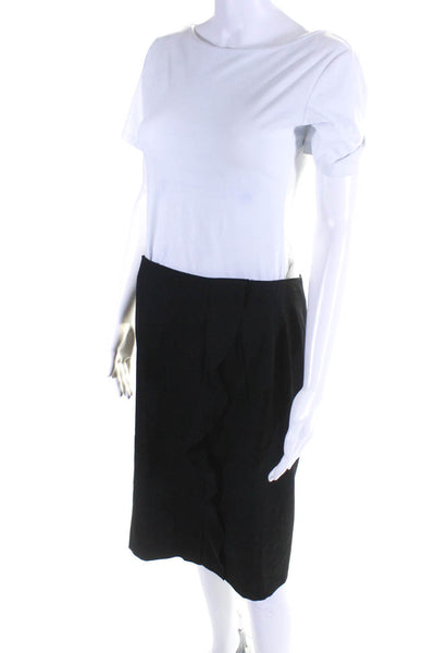 CIVIDINI Womens Ruffled Knee Length Pencil Skirt Black Wool Size EUR 44