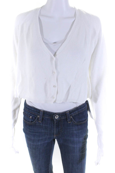 CIVIDINI Womens Cropped Cardigan Sweater White Cotton Blend Size EUR 42