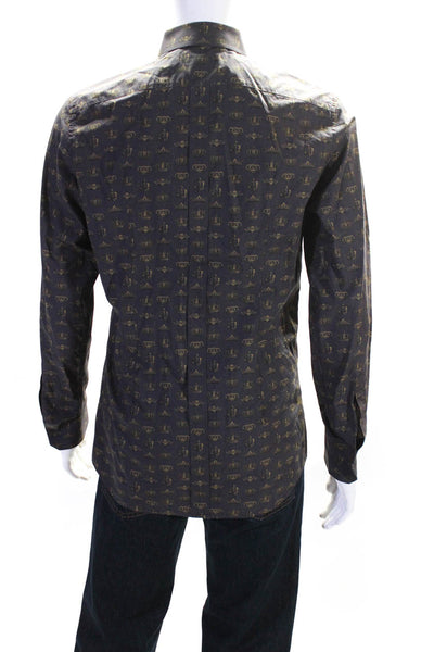 Dolce & Gabbana Mens Cotton Graphic Print Button Long Sleeve Top Gray Size EUR40