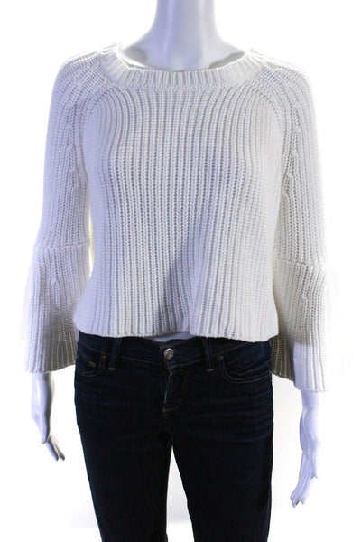 Olivaceous Womens Cotton Cropped Bell Sleeve Pullover Sweater Top White Size M