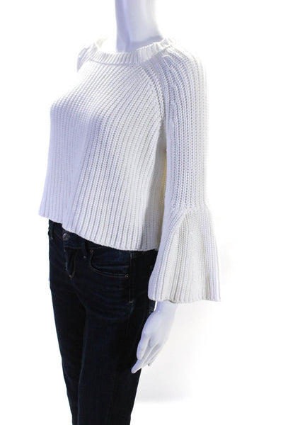 Olivaceous Womens Cotton Cropped Bell Sleeve Pullover Sweater Top White Size M