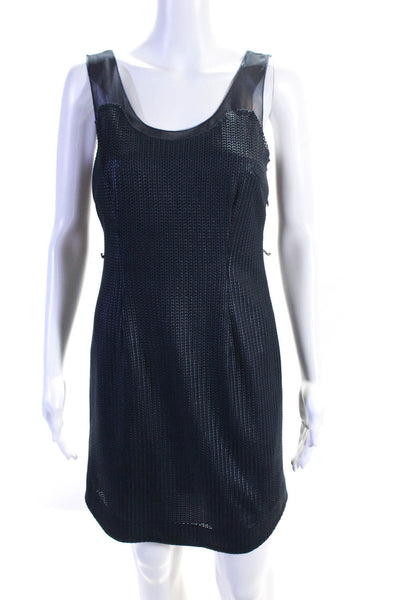 Rag & Bone Womens Textured Leather Sleeveless Zip Up Mini Dress Dark Blue Size 0