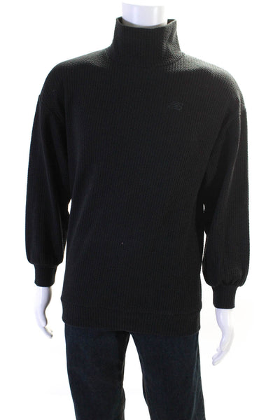 New Balance Mens Cable Knit Long Sleeve Mock Neck Pullover Sweater Black Size XS