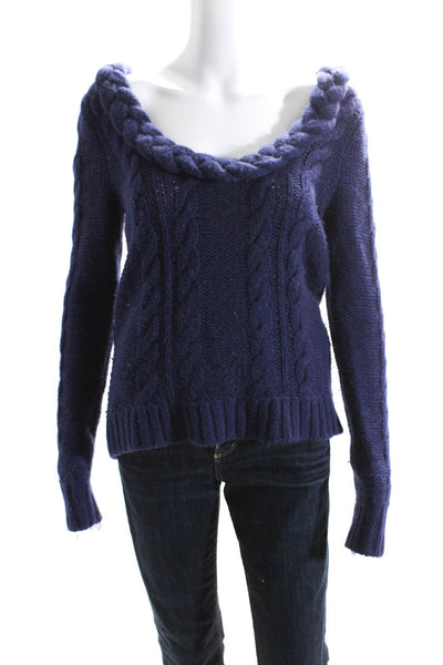 Johanna Ortiz Womens Royal Alpaca Chunky Cable Knit Sweater Dark Blue Size Small