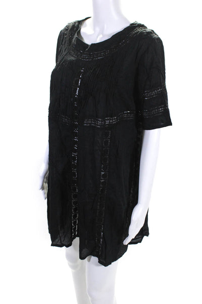 Society Amuse Womens Lace Trim Short Sleeve Mini Shift Dress Black Size Small