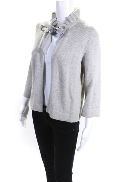 J Crew Women's Open Front Wool Blend Short Cardigan Sweater Gray Size M