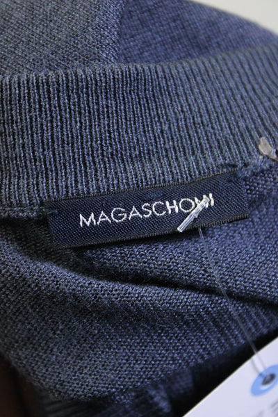 Magaschoni Women's Mid Length V Neck Silk Blend Cardigan Blue Size S