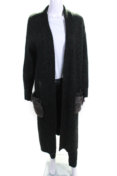MNG Suit Women's Open Front Wool Blend Long Cardigan Sweater Black Size 4