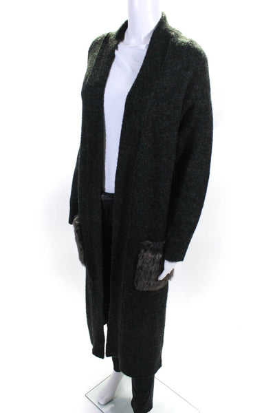 MNG Suit Women's Open Front Wool Blend Long Cardigan Sweater Black Size 4