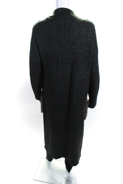 MNG Suit Women's Open Front Wool Blend Long Cardigan Sweater Black Size 4