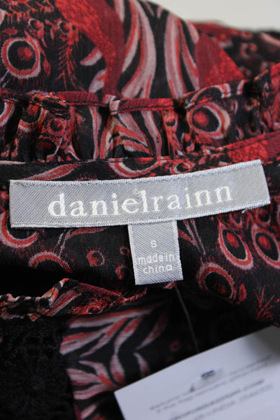 Daniel Rainn Women's Short Sleeve Embroidered Floral Print Blouse Red Size S