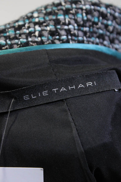 Elie Tahari Womens Three Button Notched Lapel Tweed Jacket Black Gray Medium