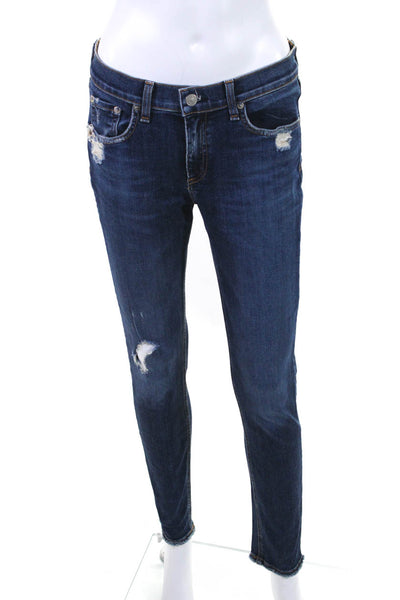 Rag & Bone Womens High Waist Distressed Skinny Jeans Pants Blue Denim Size 29